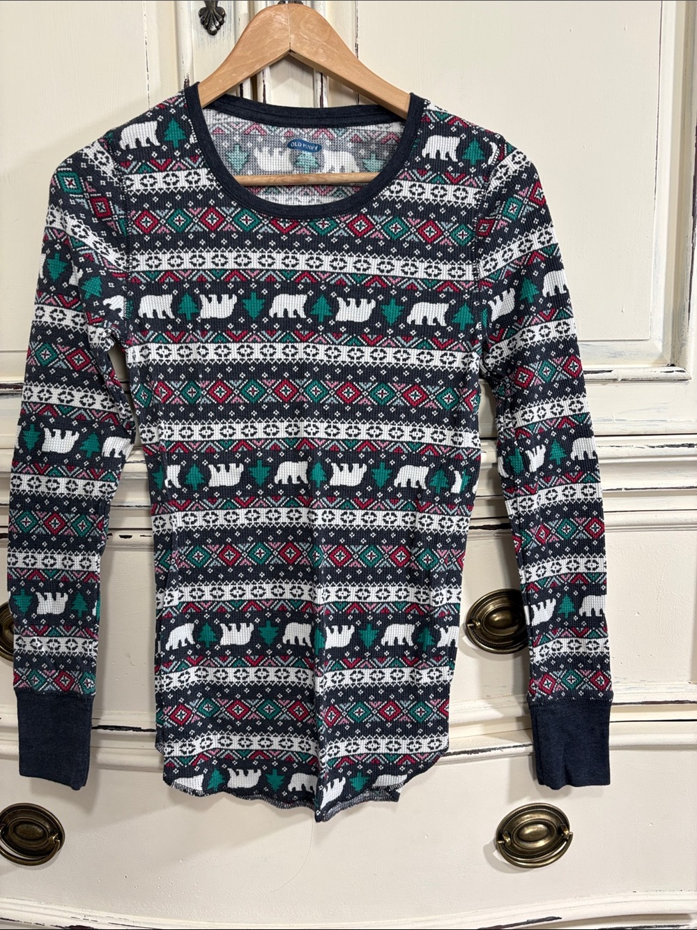 Old Navy Navy White Green Polar Bear Womens Thermal Pajama Top